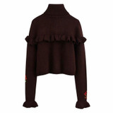 turtleneck with floral embroidery flare long sleeve Boho Bohemian Sweaters