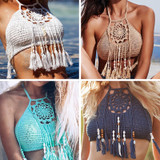 Bikini Halter Crochet Lace Knit Boho Bohemian Tops
