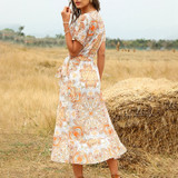 Casual V Neck Floral Print Short sleeve Boho Bohemian Dress