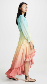 rainbow V-neck Tiered ruffle trim Boho Bohemian Dress