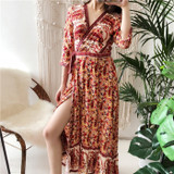 long rayon Floral print sexy V-Neck chic Boho Bohemian Dress long rayon Floral print sexy V-Neck chic Boho Bohemian Dress