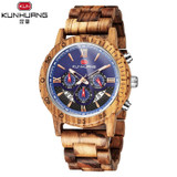 Sports Craft Blue Three Sub Dial Chronograph Date Wood Watches