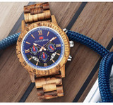Sports Craft Blue Three Sub Dial Chronograph Date Wood Watches