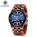 Luxury Blue Three Dial Quartz Wood Watches