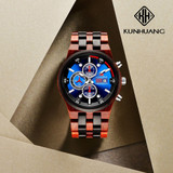 Luxury Blue Three Dial Quartz Wood Watches