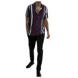 striped solid printed loose slim fit Short Sleeve Shirts