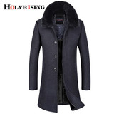 Wool Thick Long Fur Collar Soft Blends Breasted Button Coats