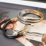Punk Alloy Big Cuff Imitation Pearl Statement Bangles Bracelets