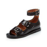 Rome High Quality Cow Leather Fashion Buckle Solid Sandals