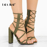 Flock Sandals Square Heels