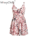Sexy v neck backless Elegant pink ruffle Rompers Sexy v neck backless Elegant pink ruffle Rompers