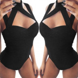 Sleeveless Overalls Backless Solid Halter Bodysuits