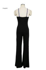 Vintage bohemian floral print Sexy spaghetti strap sash jumpsuit