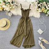 Sexy slim Button Spaghetti Strap Full Length Jumpsuit