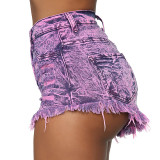 Sexy High Waist Purple Tassel Bandage Short Denim