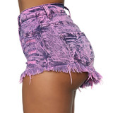 Sexy High Waist Purple Tassel Bandage Short Denim