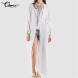Cotton Linen Retro Vintage Long Casual Loose Solid Long Sleeve Kimono