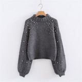 Pearl Turtleneck Lantern Sleeve Loose Knitted Sweater