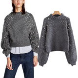 Pearl Turtleneck Lantern Sleeve Loose Knitted Sweater