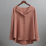 Casual Solid Chiffon V-neck Button Loose Blouse Casual Solid Chiffon V-neck Button Loose Blouse