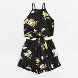 Print two piece set sexy Crop Top With Boho Bohemian Shorts