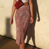Silk Pencil Heart Print High Waist Slim Chic Red Leopard Boho Bohemian Skirts