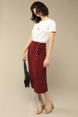 high waist polka dot black midi button up elegant Boho Bohemian Skirts