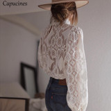 Sexy Hollow Out Lace Stand Collar Floral Lace Casual Boho Bohemian Blouse & Shirts
