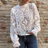 Sexy Hollow Out Lace Stand Collar Floral Lace Casual Boho Bohemian Blouse & Shirts