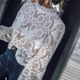 Sexy Hollow Out Lace Stand Collar Floral Lace Casual Boho Bohemian Blouse & Shirts