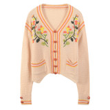 floral embroidery long sleeve knitted short Boho Bohemian Sweaters