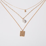Punk Multi Layered Rose Collar Imitation Pearls Square Flower Chain Necklaces