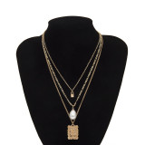 Punk Multi Layered Rose Collar Imitation Pearls Square Flower Chain Necklaces