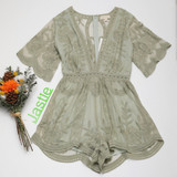 Solid Embroidery See Through Lace Deep V Neck Sexy Half Sleeve Boho Bohemian Rompers