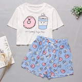 Cute Cartoon Print Short Set Pajamas Short Sleeve T Shirts Shorts Sleepwear