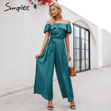 Elegant off shoulder ruffles sashes chiffon black jumpsuit