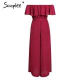 Elegant off shoulder ruffles sashes chiffon black jumpsuit