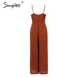 Bow tie adjustable Elegant solid Chic wide leg casual sexy jumpsuit