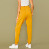 Bright Yellow Drawstring Waist Contrast Piping Carrot Pants