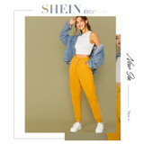 Bright Yellow Drawstring Waist Contrast Piping Carrot Pants