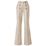 Elegant High Waist Double Breasted Pocket Wide Leg Pants