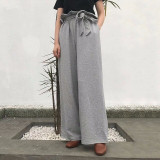 Belt Wide Leg High Waist Ruffles Long Pants