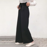 Belt Wide Leg High Waist Ruffles Long Pants