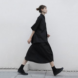 High Elastic Waist Black Pocket Split Temperament  Half-body Skirt