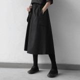 High Elastic Waist Black Pocket Split Temperament  Half-body Skirt