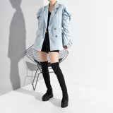 Loose Fit Blue Ruffles Split Joint Lapel Long Sleeve Denim Jackets Loose Fit Blue Ruffles Split Joint Lapel Long Sleeve Denim Jackets