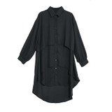 Black Asymmetrical Split Joint Lapel Long Sleeve Loose Fit Shirt Blouse