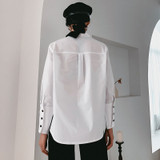 Lapel Long Sleeve Hit Color Irregular Hem Loose Brief Shirt Blouse