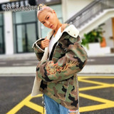 Embroidery Hit Color Lapel Collar Long Sleeve Loose Jacket
