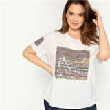 Contrast Sequin Striped Short Sleeve Round Neck T-shirt